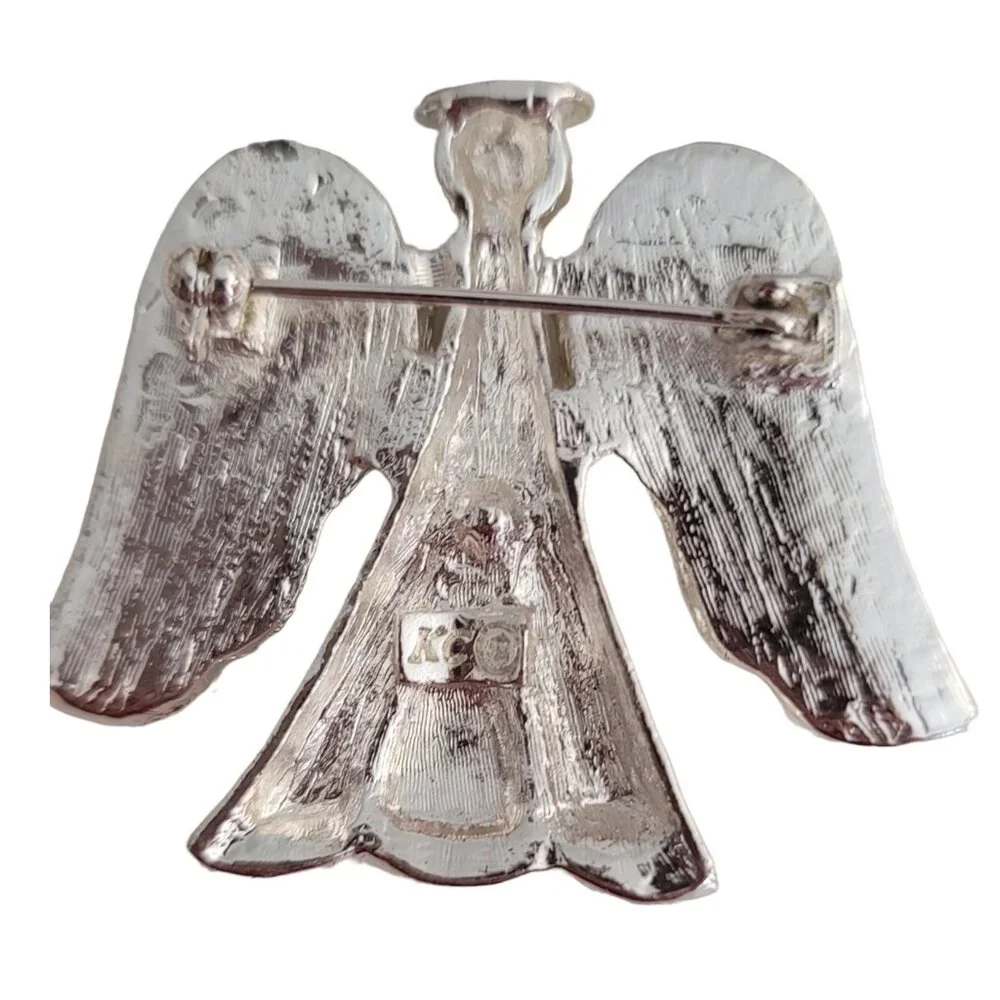 KC Kenneth Cole Silver Tone White Enamel Angel Brooch Pin, Signed - Picture 4 of 7
